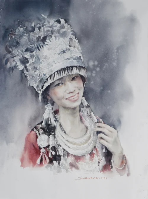 Tina Wang Watercolor Painting Self Potrait 1